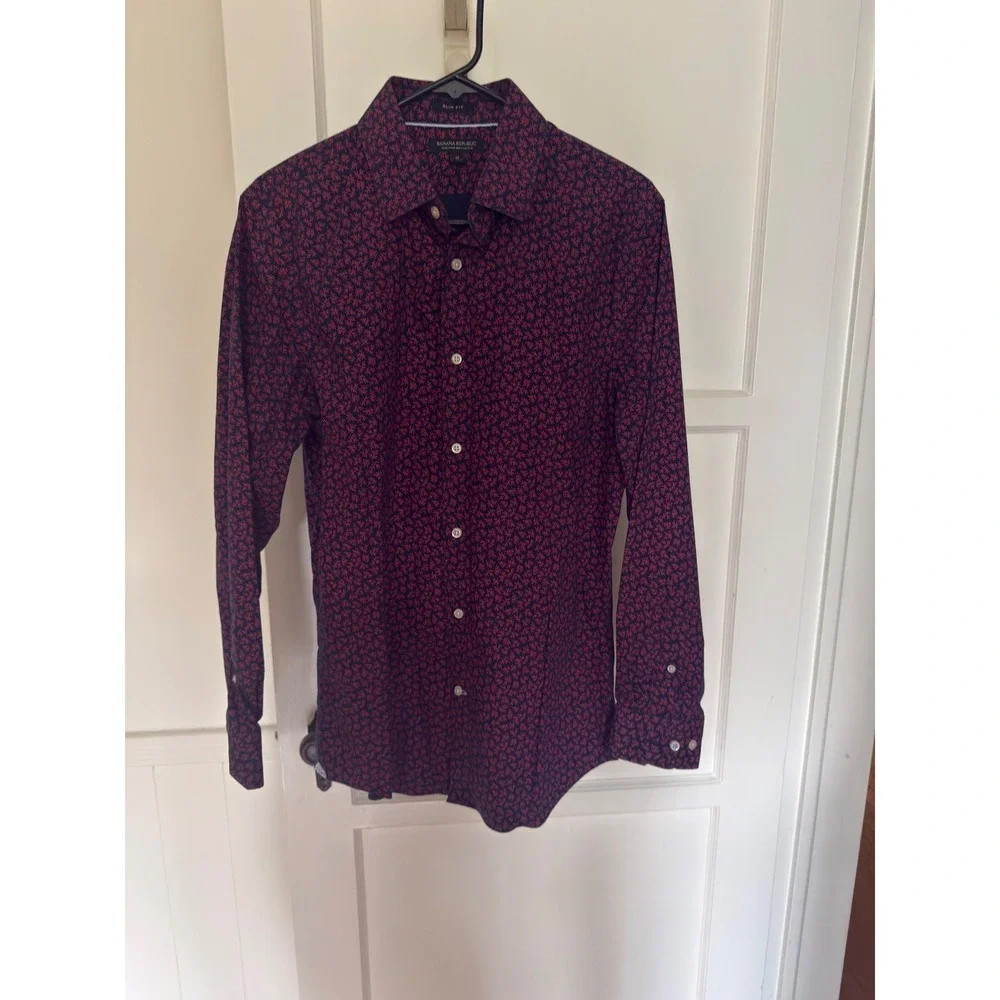 Banana Republic Slim Fit Non Iron Cotton Mens Button Down Shirt M Paisley